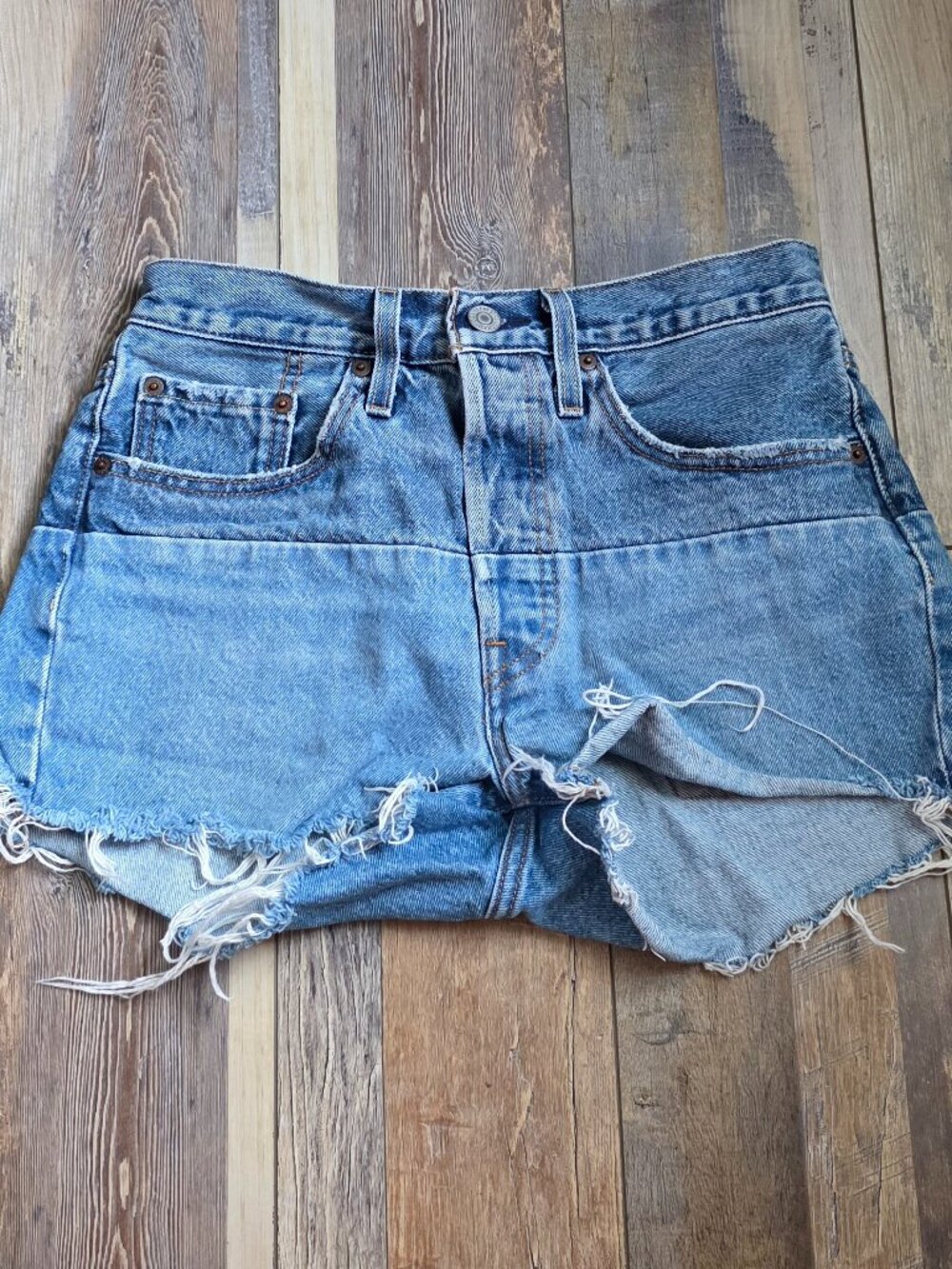 Levi's 501 Original Pieced Denim Shorts W26 Two Tone Distressed Cutoff